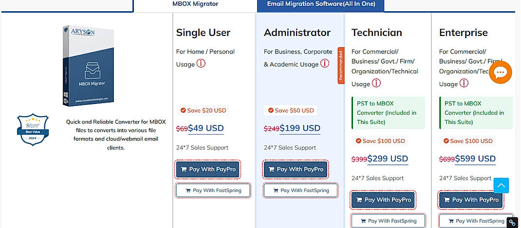 Pricing screenshot