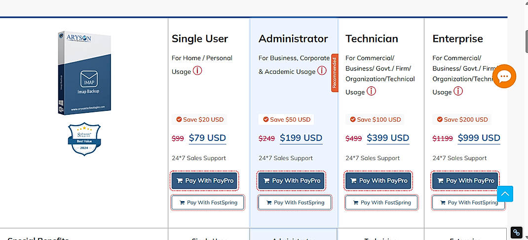 Pricing screenshot