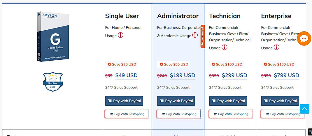Pricing screenshot
