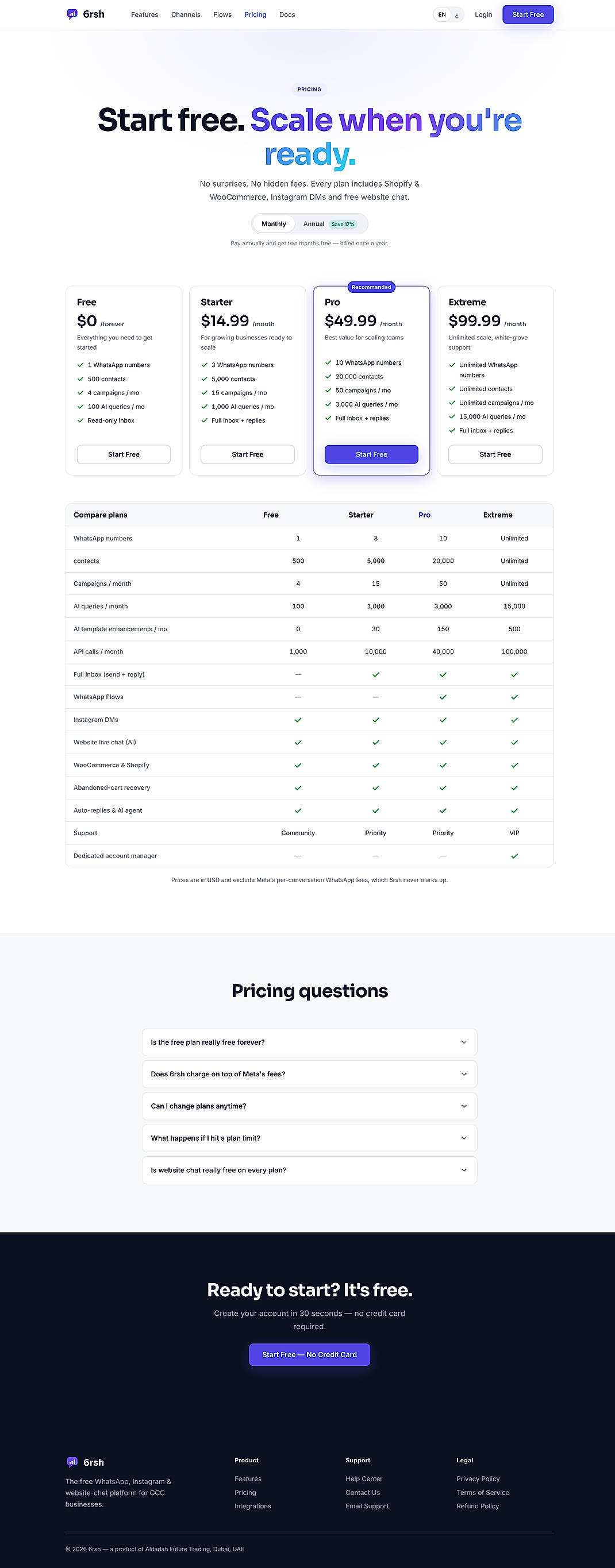 Pricing screenshot