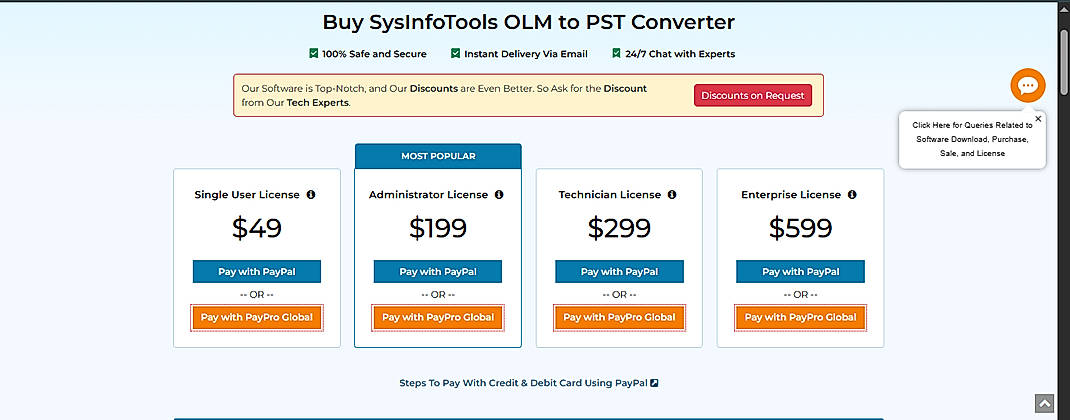 Pricing screenshot