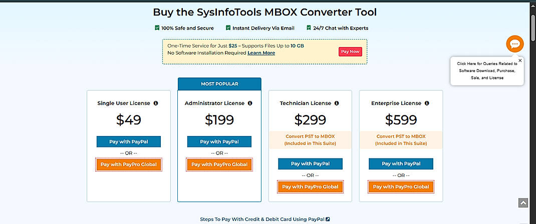 Pricing screenshot