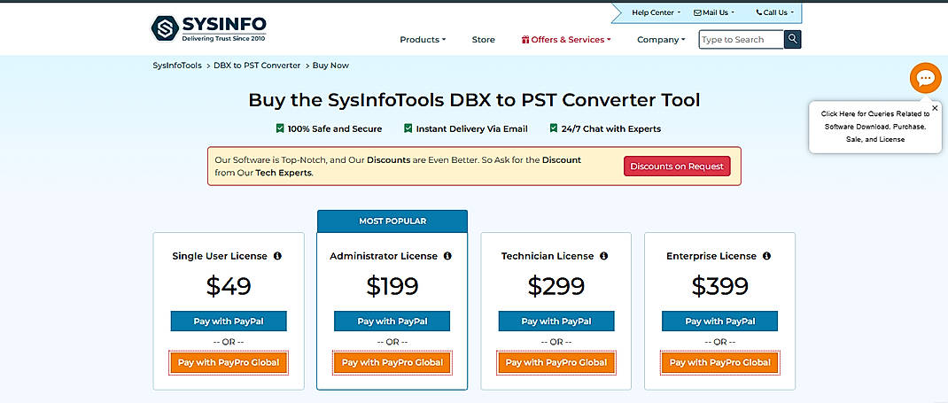 Pricing screenshot