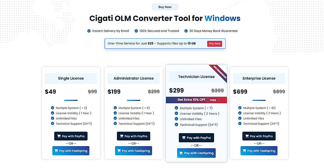 Pricing screenshot