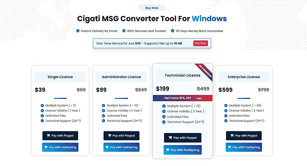 Pricing screenshot