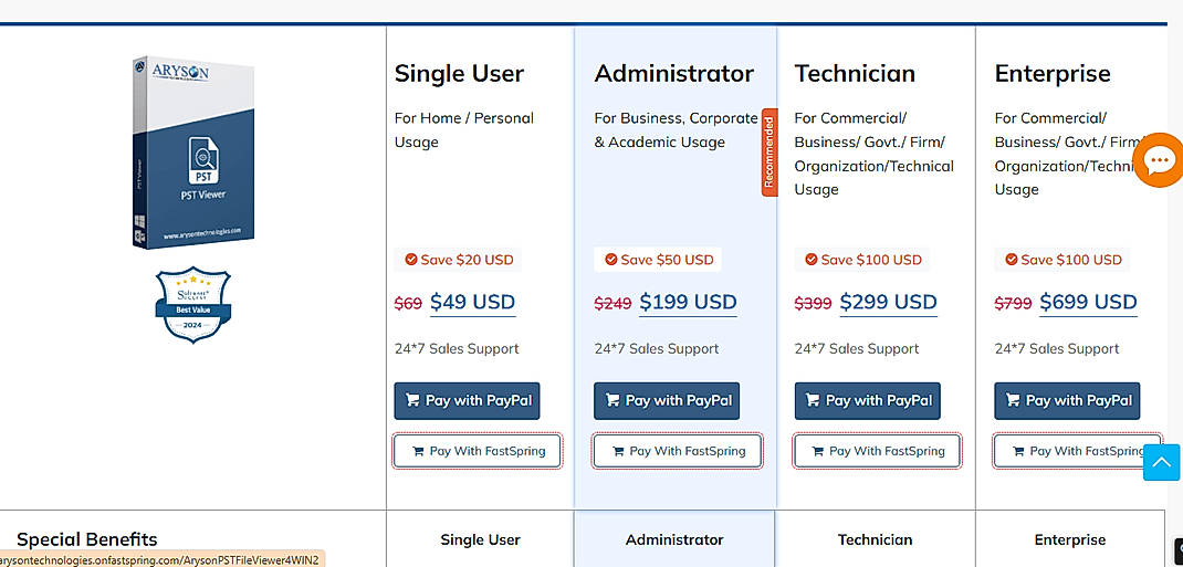 Pricing screenshot