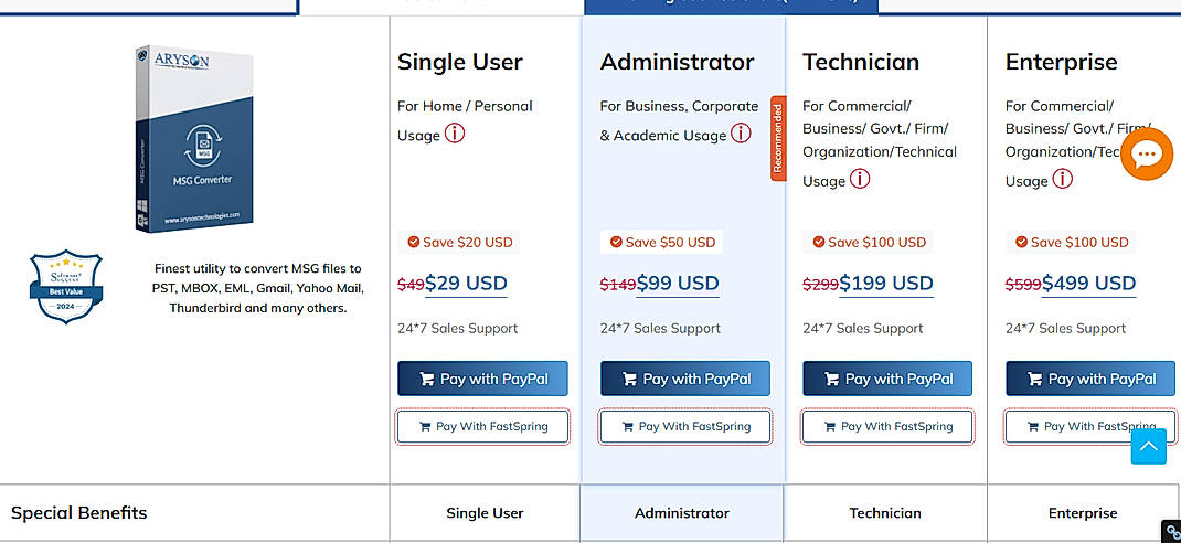Pricing screenshot