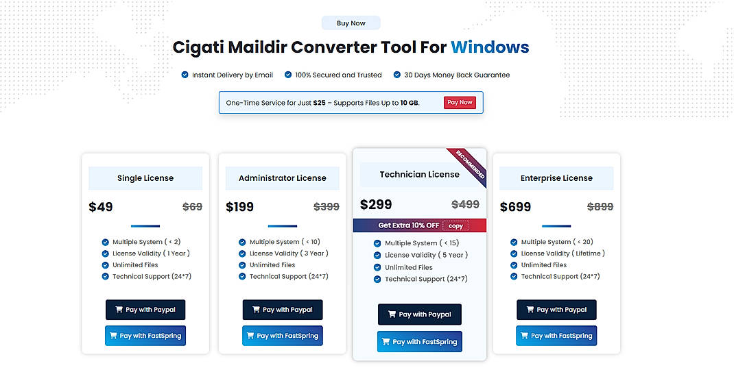 Pricing screenshot