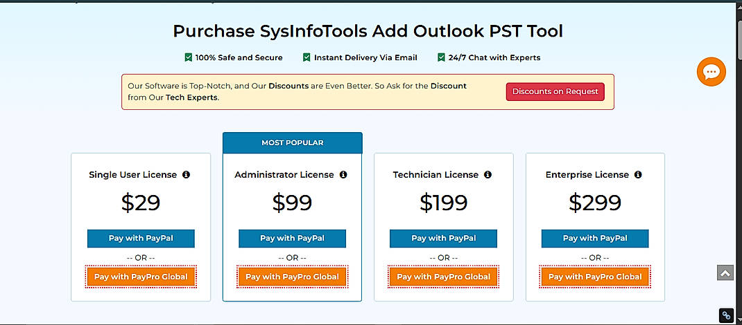 Pricing screenshot