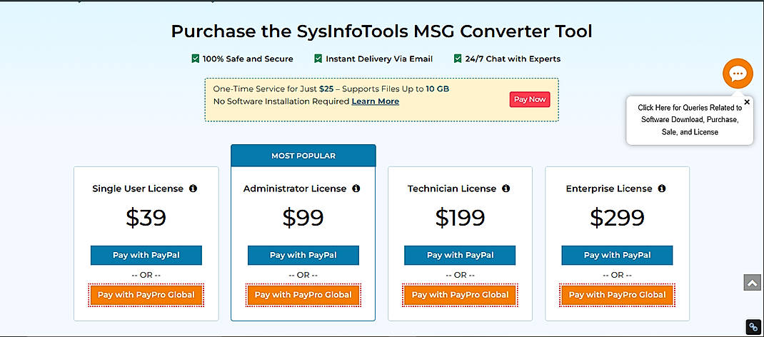 Pricing screenshot