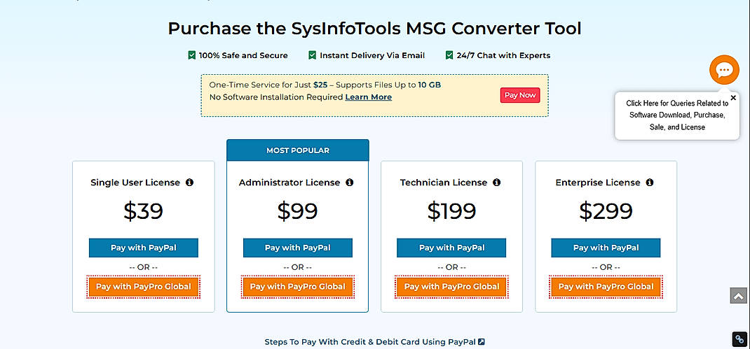 Pricing screenshot