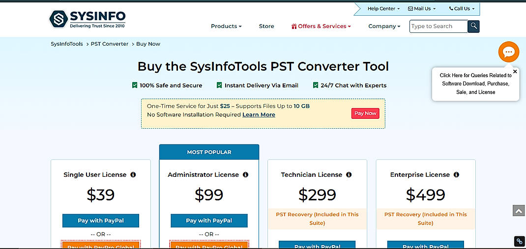 Pricing screenshot