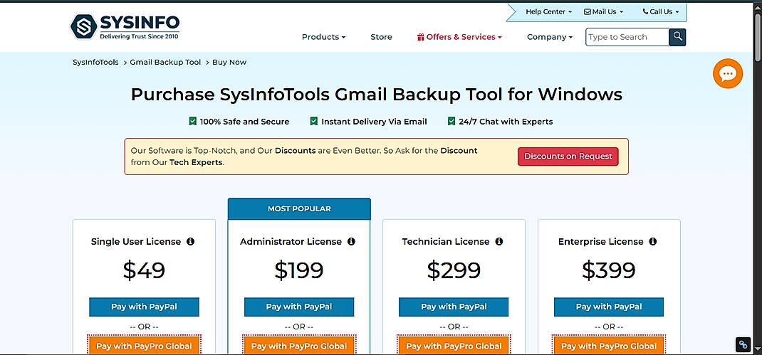 Pricing screenshot