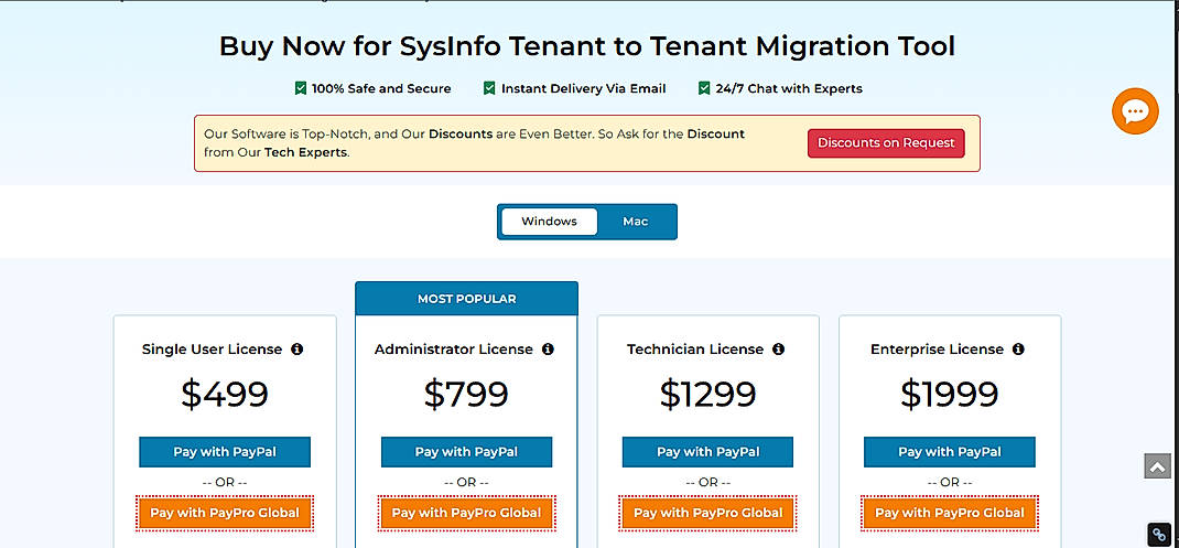 Pricing screenshot