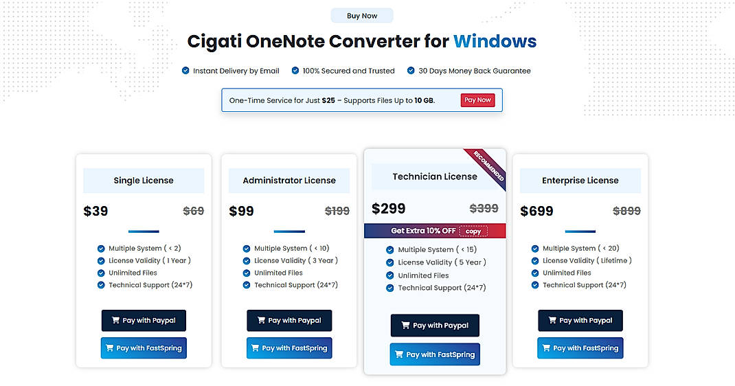 Pricing screenshot