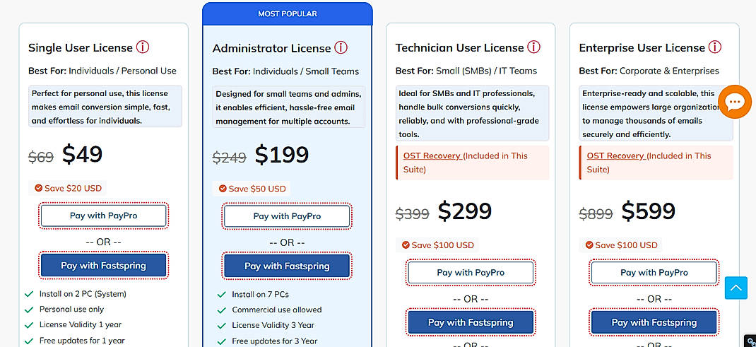 Pricing screenshot
