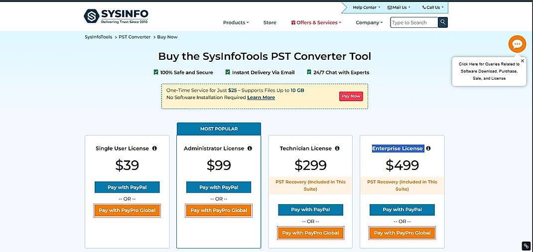 Pricing screenshot