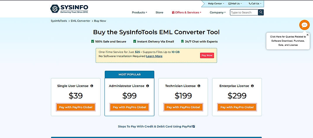Pricing screenshot