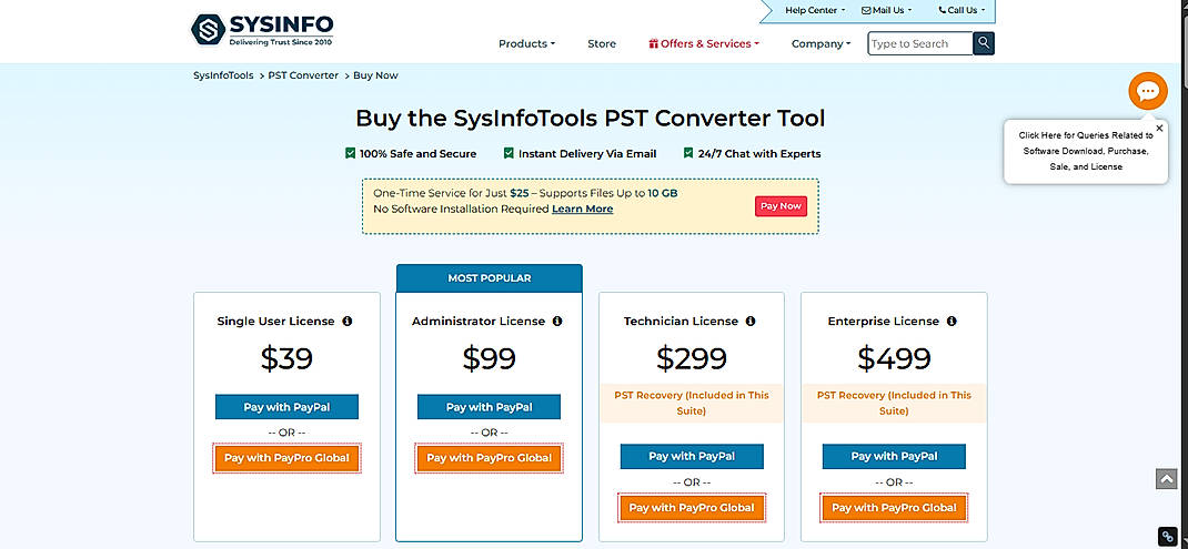 Pricing screenshot