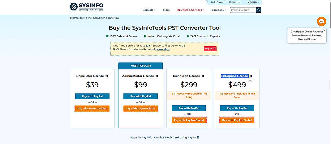 Pricing screenshot