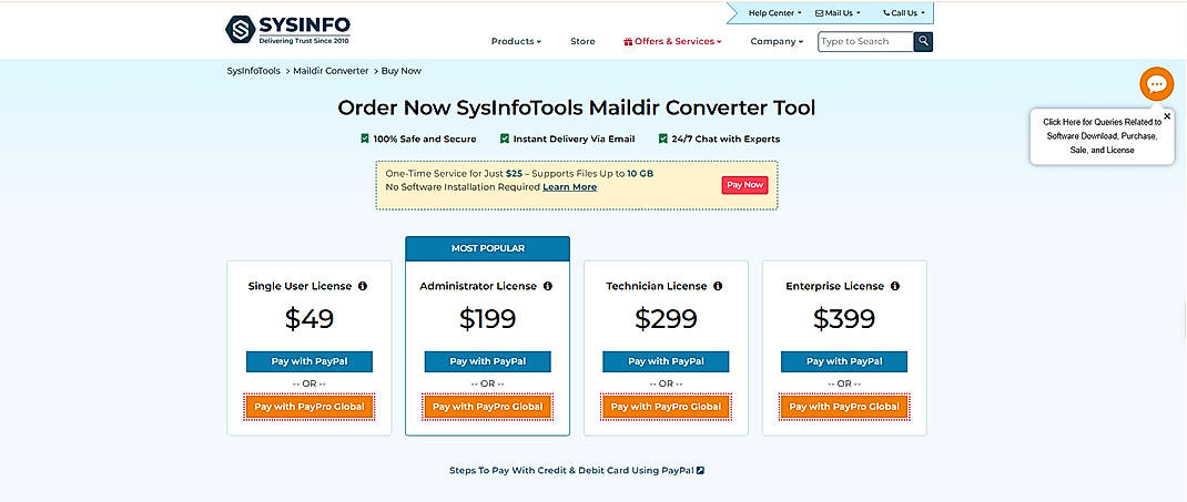 Pricing screenshot