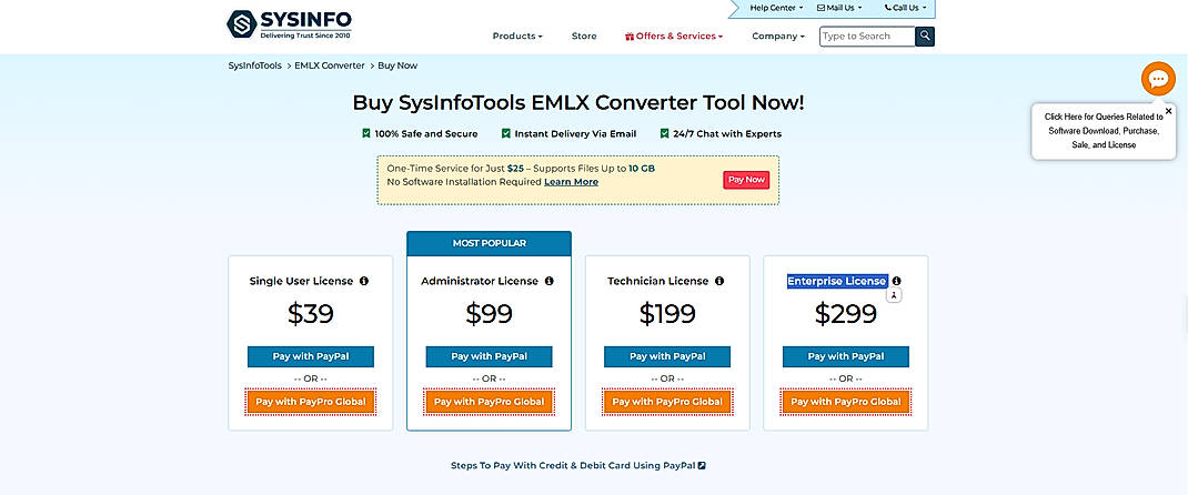 Pricing screenshot