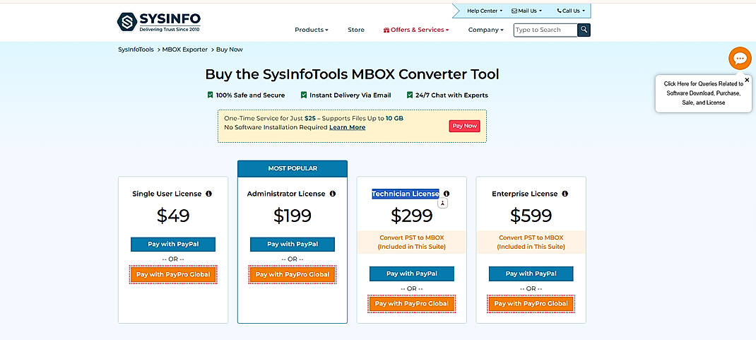 Pricing screenshot