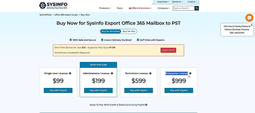 Pricing screenshot