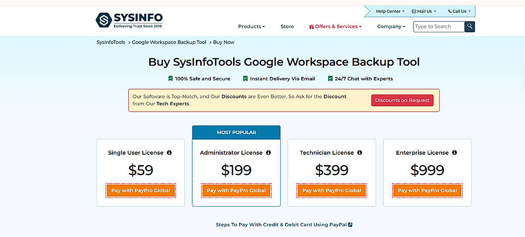 Pricing screenshot