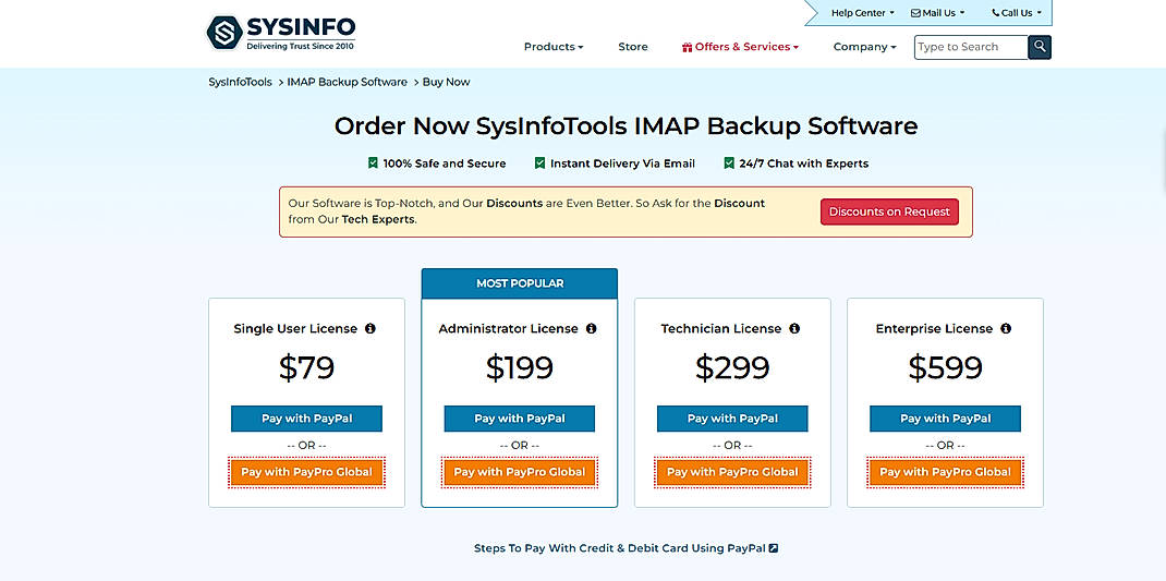 Pricing screenshot