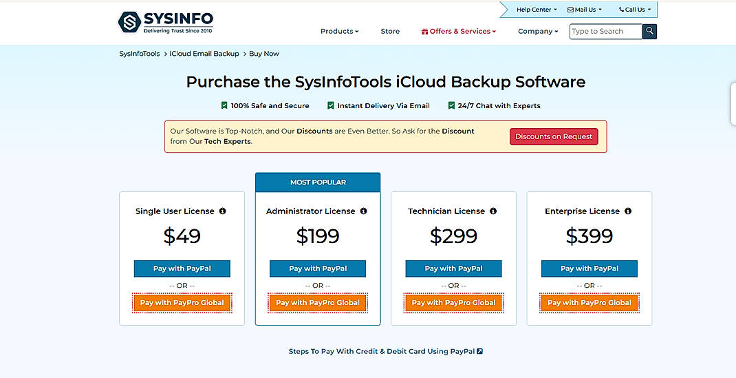 Pricing screenshot