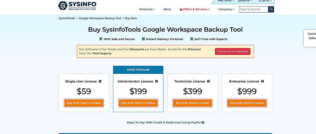 Pricing screenshot