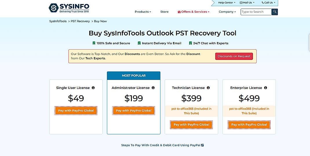 Pricing screenshot