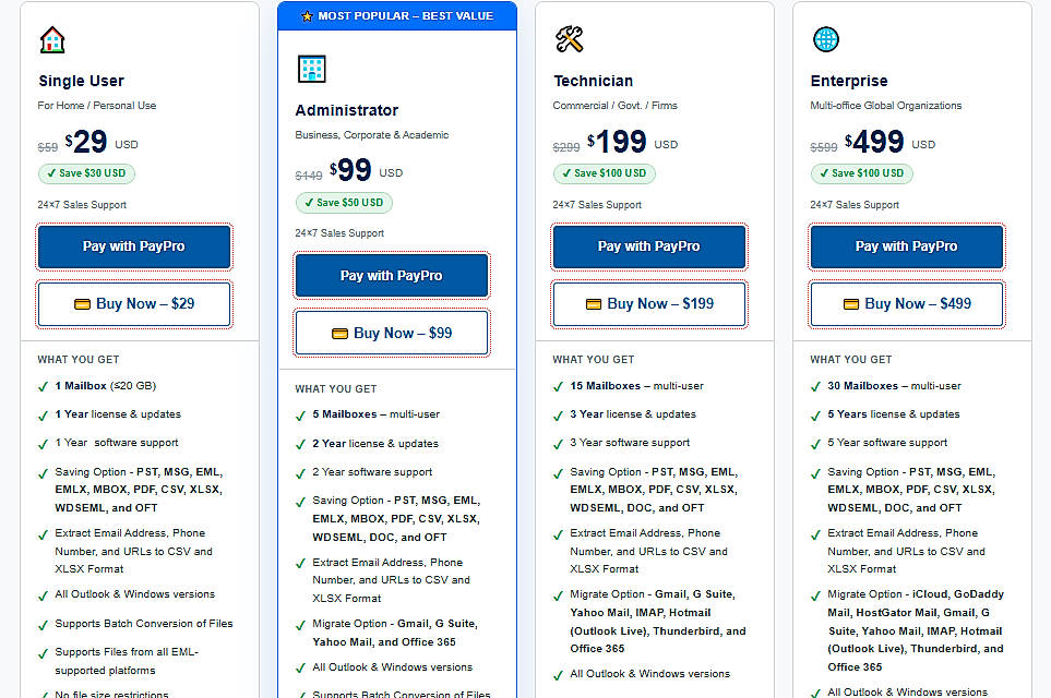 Pricing screenshot