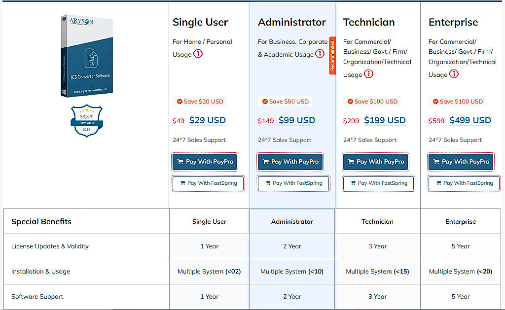 Pricing screenshot