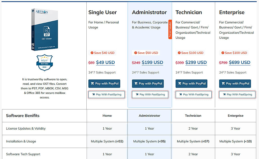 Pricing screenshot