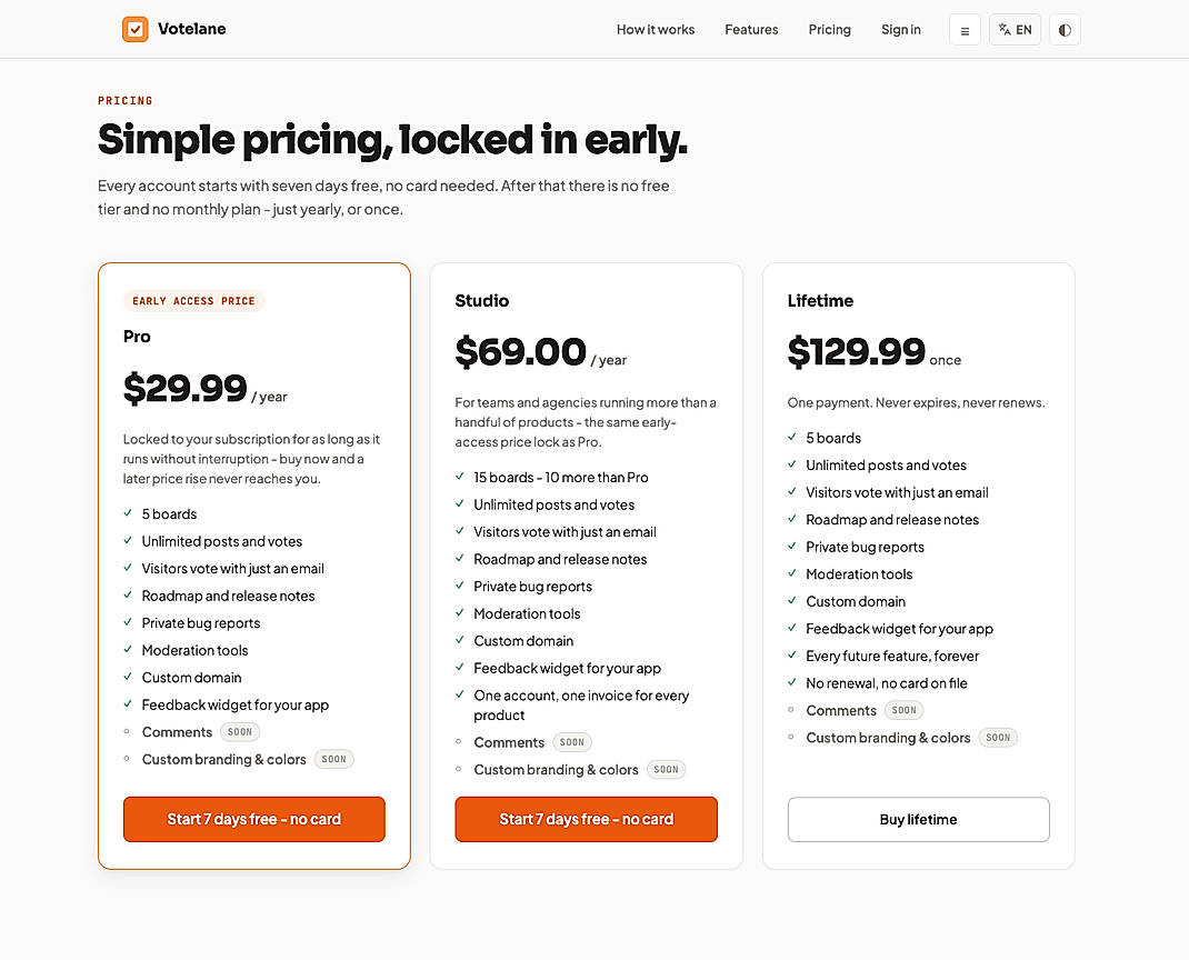 Pricing screenshot