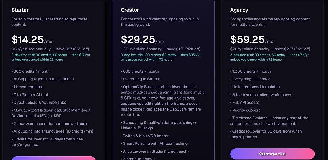 Pricing screenshot