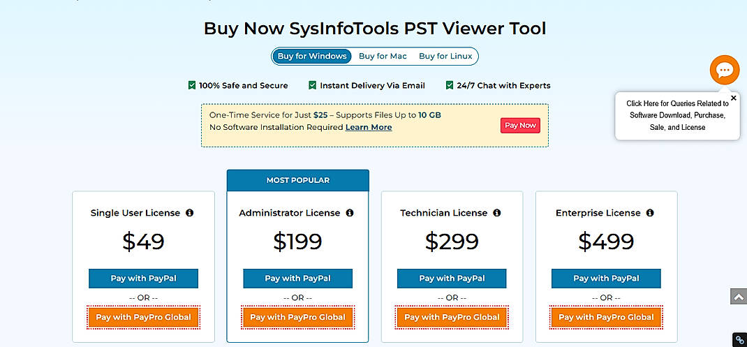 Pricing screenshot