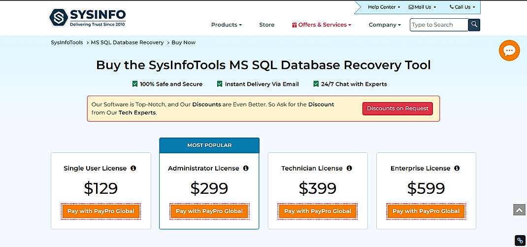 Pricing screenshot