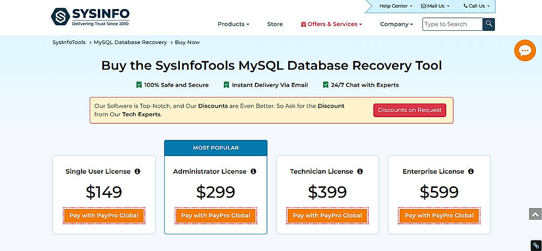 Pricing screenshot