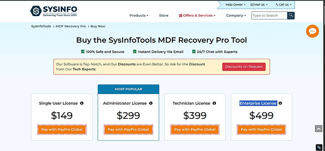 Pricing screenshot