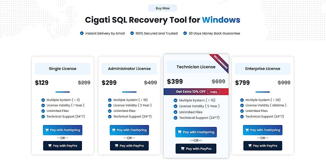 Pricing screenshot