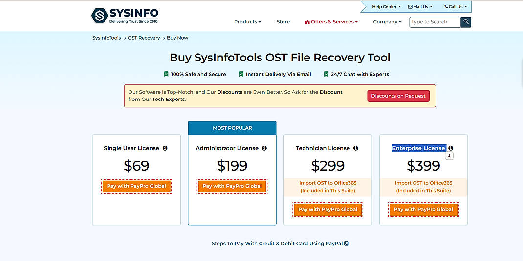 Pricing screenshot