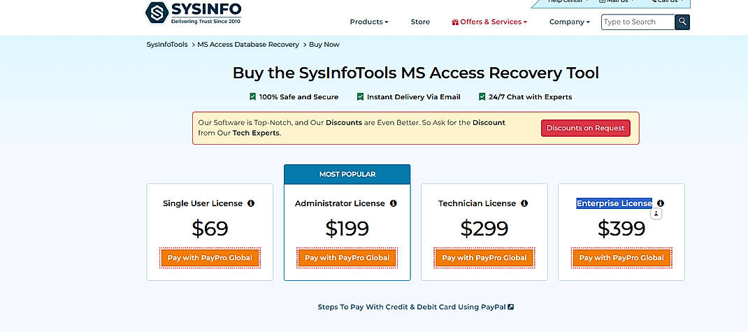 Pricing screenshot
