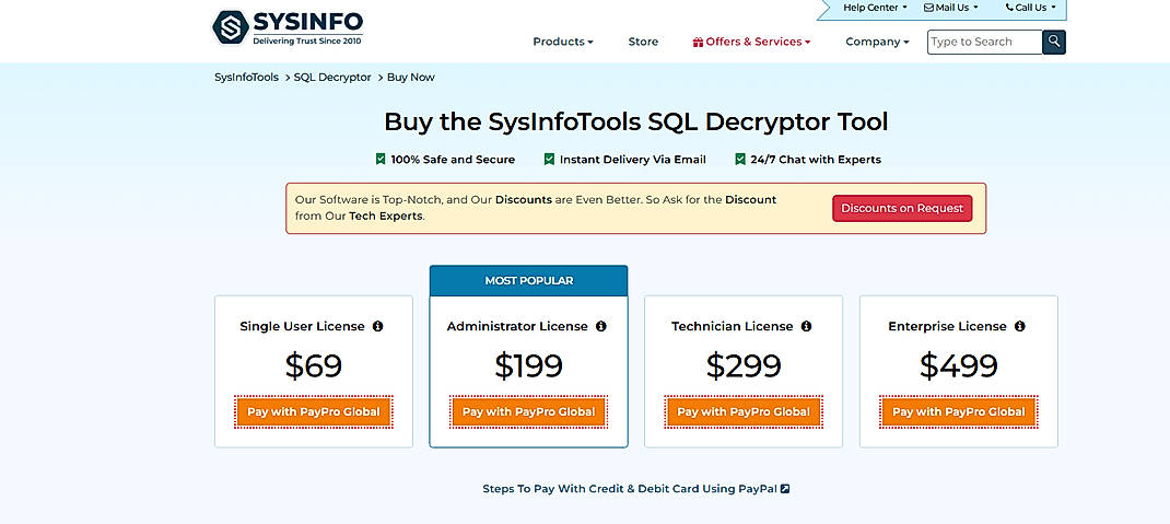 Pricing screenshot