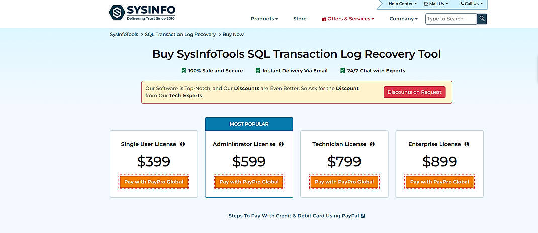 Pricing screenshot