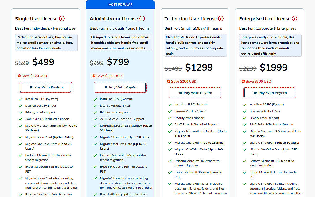 Pricing screenshot