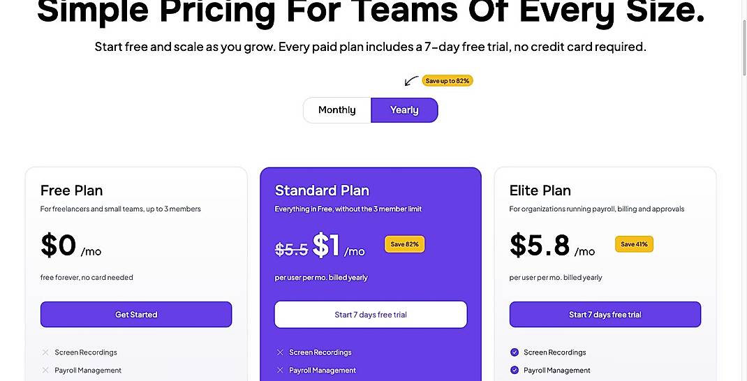 Pricing screenshot