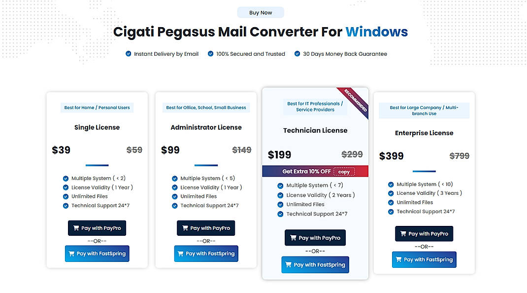 Pricing screenshot